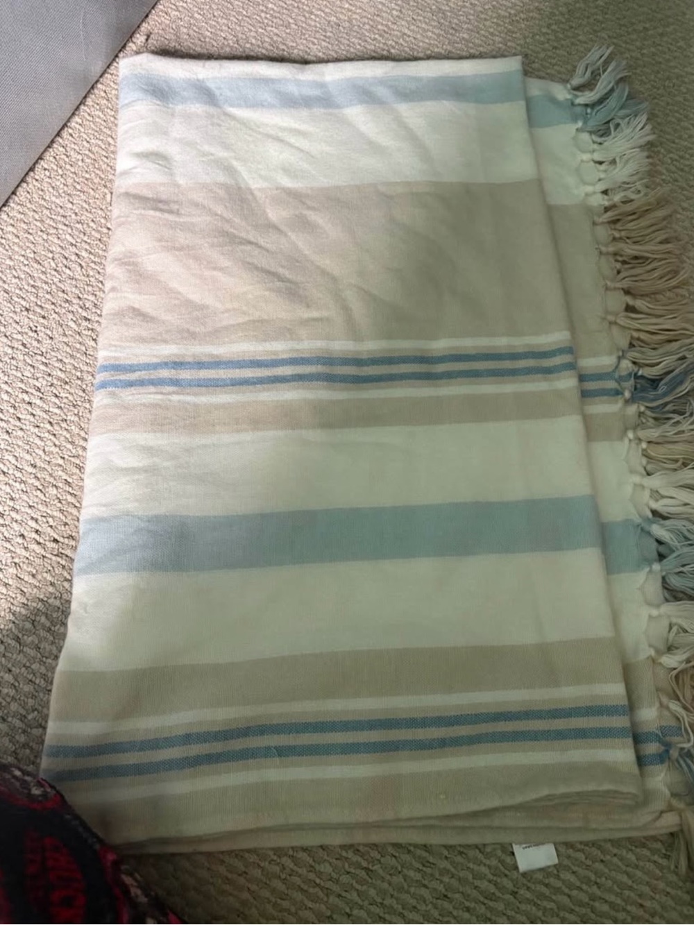Light Blue and Cream Striped Turkish-Style - Decorative Blanket